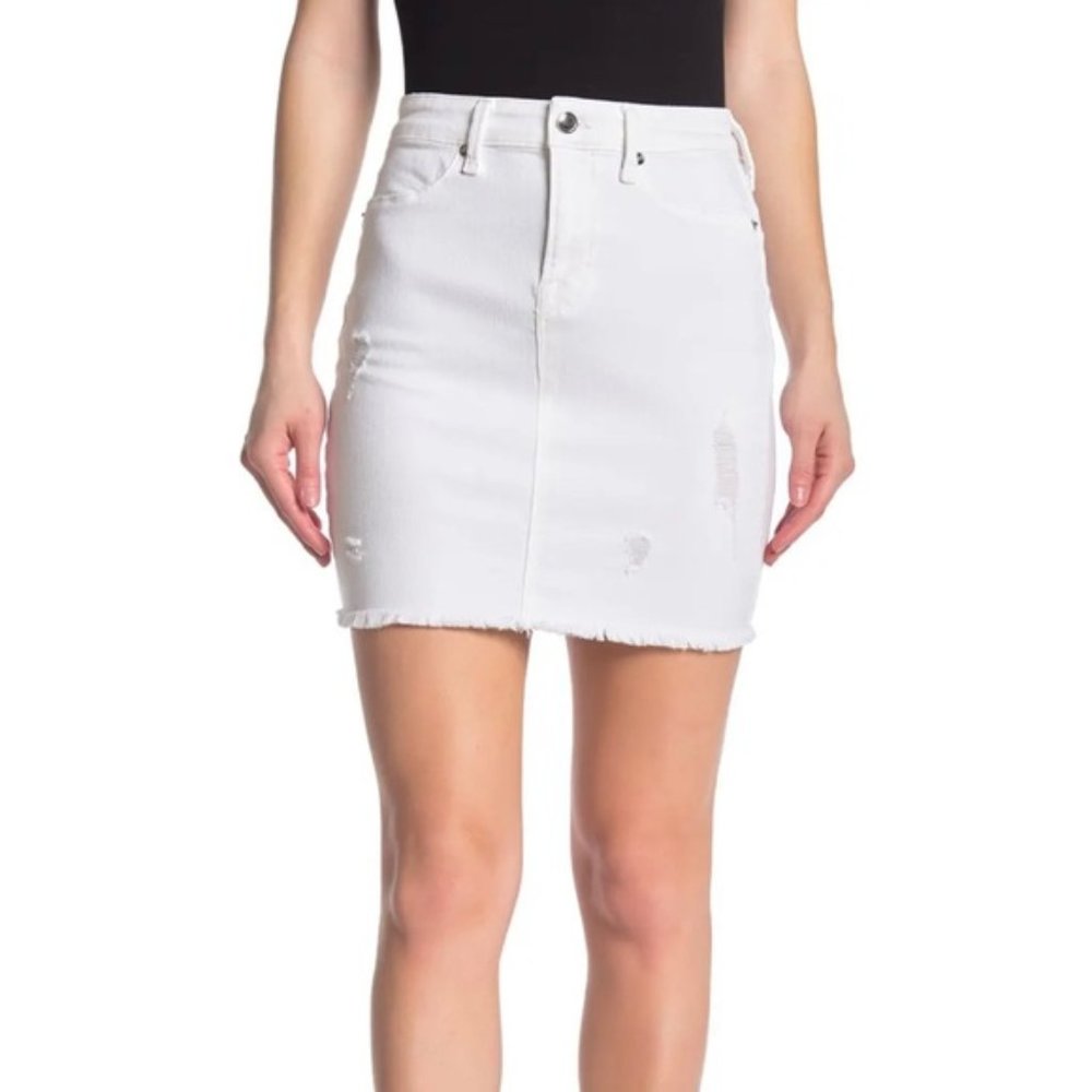 Good American The Distressed Denim Mini Skirt 18